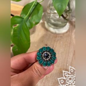 Natural green onyx, diamonds, sapphire Sterling Silver 925 Ring